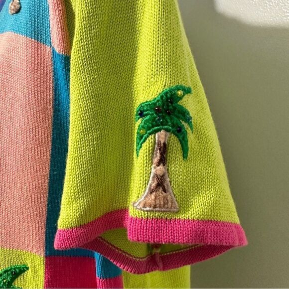 Jack B Quick Sweater Cardigan Fun Tropical Pink Flamingo Palm Tree size M - Picture 6 of 10
